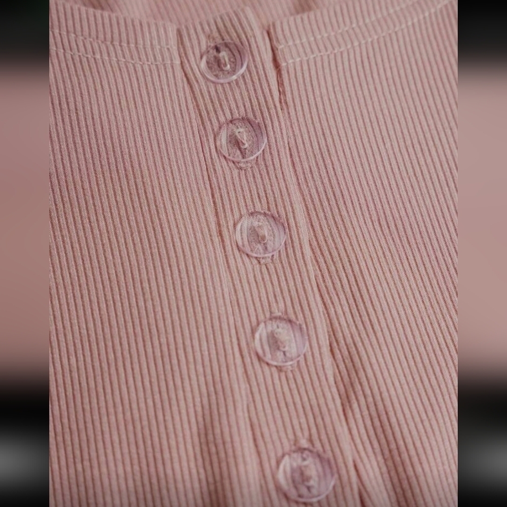 Shein Ribbed Knit Long Sleeve Dusty Pink Slim Fit V Neck Henley Top Size XS - Picture 4 of 12